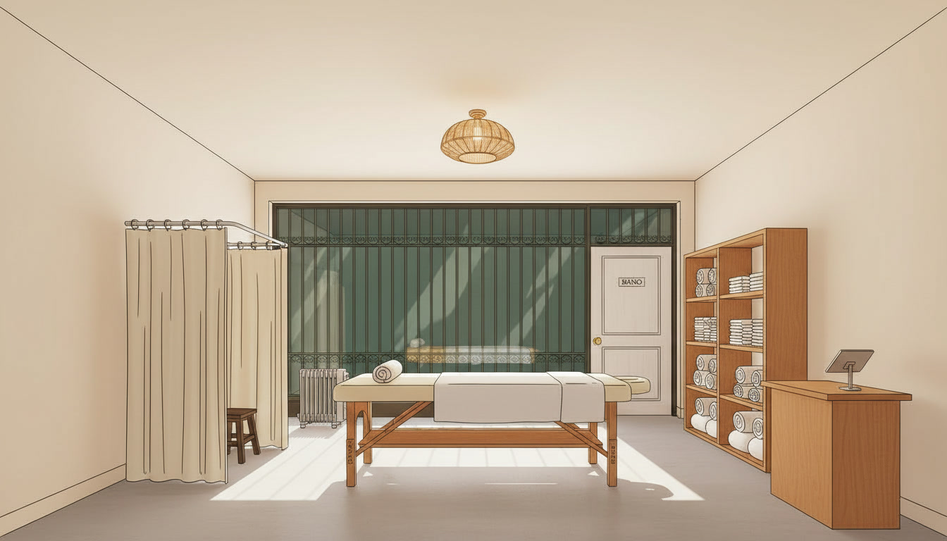 The massage parlour, set up